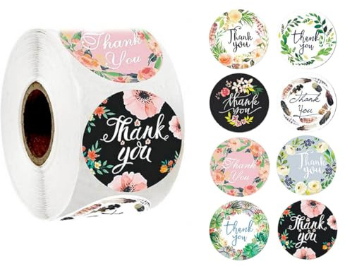 DIFLAX 500 Pièces Autocollant Merci, Stickers Merci, Étiquette Merci, Autocollant Cadeau, Autocollant, Pour Emballage Cadeau, Enveloppe, Cartes de Vœux, Mariage, Noël(Noir 4cm)