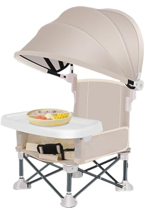 Zusammenklappbarer, tragbarer Baby-Esszimmerstuhl, Reisesitz mit Tablett für Kleinkinder, faltbarer Fütterungssitz mit Sonnendach für Baby, Zuhause, Reisen, Camping, Picknick, Rasen,
