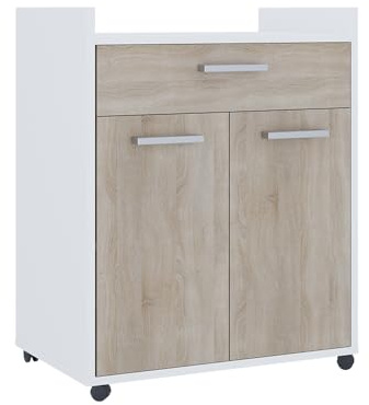 Vicco Rollcontainer Ansel, Weiß/Sonoma, 60 x 40 cm | mit Schubladen, auf Rollen fahrbar für flexible Nutzung im Arbeitsbereich