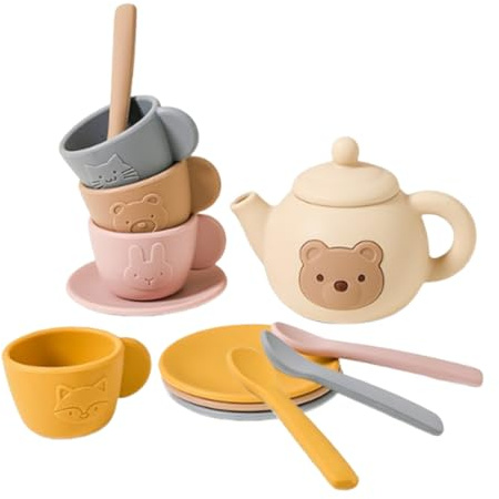 Njidher Set Per Tè Bambini - Set Gioco Simbolico Con Teiera E Tazze - Giocattolo Educativo per Sviluppo Motorio per Bambini di 3-6 Anni per Ragazze e Ragazzi