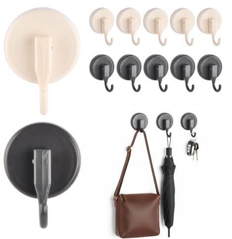 12 Piezas Ganchos de Ventosa Extra Fuertes, Ganchos de Pared de Ventosa Sin Taladrar, Ganchos de Vacío para Baño y Cocina, Gancho de Ventosa Adhesivo, Soporte 3kg, para Azulejos Ducha, Gris y Blanco