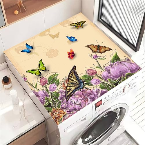Highdi Housse de Protection pour Machine à Laver Top Papillon de Jardin, Coussin de Machine à Laver Antidérapant, Tapis de Protection pour Dessus Sèche-Linge Séchage Rapide (Kaki,30x40cm)