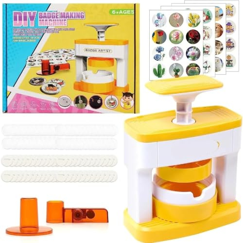 Einfache Anstecknadelmaschine, DIY-Pin-Maschine, Anstecknadel- und Button-Pressmaschine mit 48 niedlichen Aufklebern Zubehör zur Buttonherstellung(48PCS Sets)