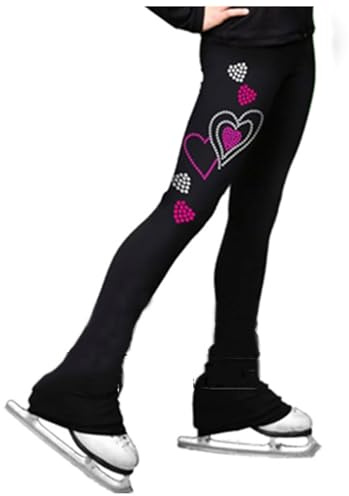 Generisch Kunstlauf Hose Für Kinder Mädchen Damen Thermo-Leggings Eiskunstlauf Hose Mit Innen-Fleece Lange Trainingshose Mit Strasssteinen Liebesmuster(Size:L,Color:B)