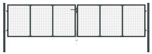 Mesh Garden Gate Galvanised Steel, 400x75 cm, Grey Outdoor Farm Metal Fence Gate with Ground Stake, Rust-Resistant Chain Link Fence Entry