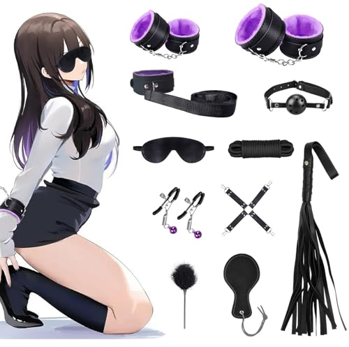 Set Bondage 11 Pezzi per San Valentino, SM Sessuale Set Restrizioni BDSM con Manette Caviglia Morsetti Capezzoli, Sex Toys Giocattoli Sessuali Erotici per Coppie Uomo Donna(Viola)