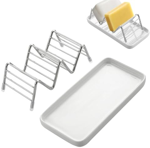 Portasapone Con Drenaggio | Portaspugne in acciaio inossidabile - Supporto per saponetta da bagno,Piano di lavoro, casa, bagno appartamento, camper, spazzola, strofinaccio