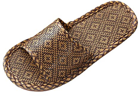 Genérico zapatillas casa hombre y verano para mujer, zapatillas tejidas de hierba de ratán para el, parejas de interior, blanda, zapatillas de lino silenciosas para el suelo (Brown, 39)