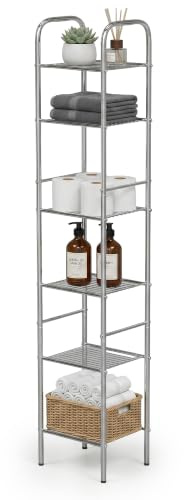 Amig - Estantería de baño Mod. Brisa - 6 Alturas - Fabricado en Acero - Color Plateado - con Patas Ajustables - para Espacios pequeños - 32 x 28 x 168 cm