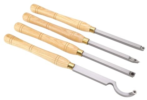 Spacnana Juego de Cinceles para Torno de Madera, Herramienta de Torneado de Torno Manual de 4 Piezas con de Madera y Hoja de Aleación Dura, Cincel de Corte Estable y Preciso para Usuarios de Tallado