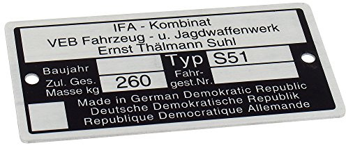 MZA Typenschild S51, Rechteckig, Gummi, 7.2 cm x 3.5 cm, Stempel