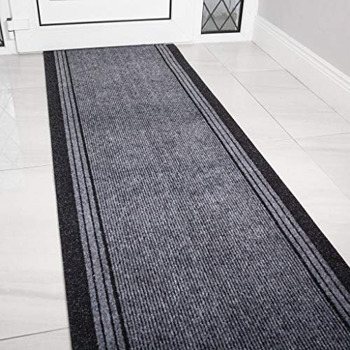The Rug House Grey Rubber Backed Very Long Hallway Hall Runner Narrow Rugs Custom Length - Sold and Priced Per Foot 14ft