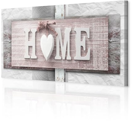 decomonkey Wandbilder Home Haus 120x40 cm XXL 1 Teilig Leinwandbilder Herz | Strukturleinwand, Holzkeilrahmen, Bild auf Leinwand, Kunstdruck, Wanddeko, Wohnzimmer, Wanddekoration, Sprüche