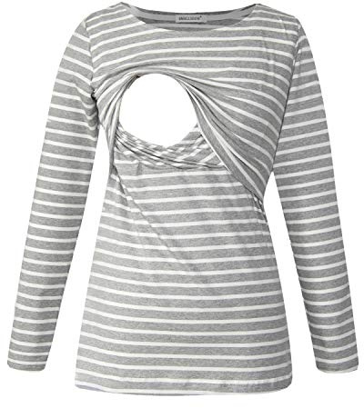 Smallshow Women's Long Sleeve Breastfeeding Top Maternity Nursing T-Shirt Pregnancy Clothes