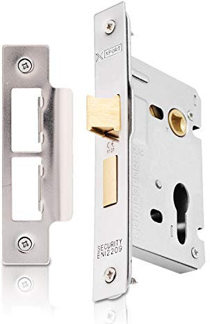 XFORT® Polished Chrome Euro Profile Sashlock 65mm, Euro Sash Lock for Internal and External Doors, Door Latch Mechanism and Euro Cylinder Key Locking Security, CE Approved and Fire Rated Protection.