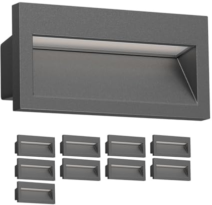 ledscom.de 10x LED Wandeinbauleuchte NOLA, Downlight für außen, IP54, anthrazit matt, 140 x 70mm, warmweiß