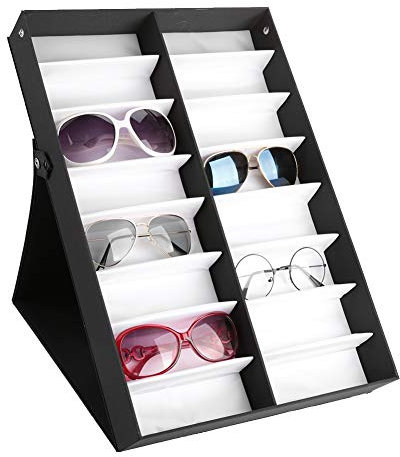 Wakects Espositore per Occhiali da Sole, Custodia Porta Occhiali con 16 Scomparti, Scatola per esposizione per occhiali gioielli, 48.5 * 33 * 6 cm