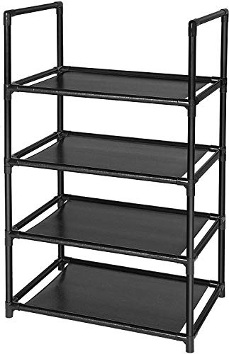 UrMsun Étagère à Chaussures à 4 Niveaux, 8 à 10 Paires d'étagères à Chaussures Robustes en Tissu Non tissé pour entrée (4 Niveaux) - Noir