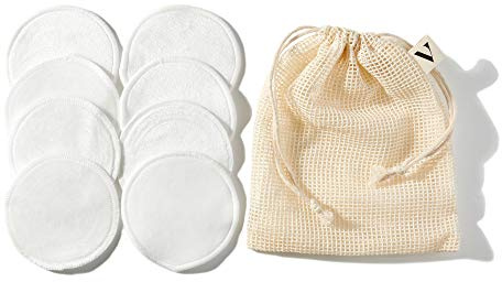 Velour Reusable Cotton Pads (Set of 8), Ultra-Soft and Sustainable Bamboo Rounds for Makeup Removal and Face Cleansing, Washable Removers with Laundry Bag, Gentle on Facial Skin, Optimally Absorbent