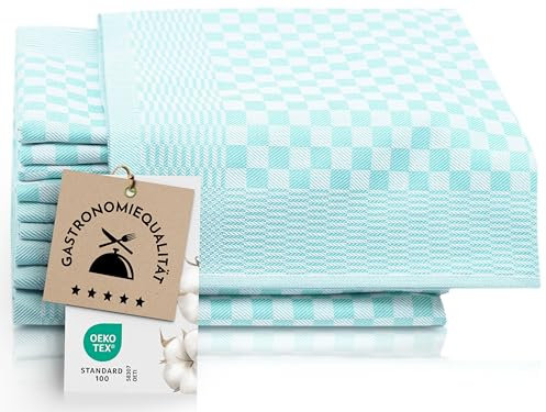 ZOLLNER 10er Set Geschirrtücher Baumwolle in 46x70 cm - super saugstarke und robuste Küchentücher – waschbar bis 60°C – in Mint kariert - Gastronomiequalität - Oeko Tex® Zertifiziert