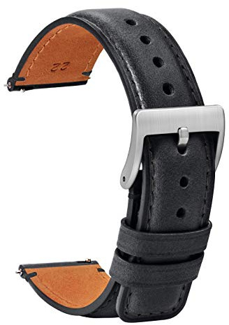 TStrap Leather Watch Straps 20mm - Soft Black Smart Watch Straps for Men Women - Square Tail Quick Release Watch Band Replacement - Men’s Watch Bracelet Clasp Buckle - 18mm 20mm 22mm