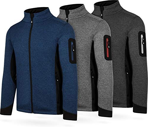 normani Herren Strick-Fleecejacke Strickjacke Cardigan mit Stehkragen und Seitentaschen Outdoor Sweatshirt