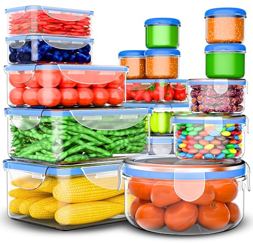 RockBerry 32 Pcs Large Plastic Food storage containers-85 oz to Sauces Box Stackable Kitchen storage bowls sets-BPA Free Leak proof with lids airtight-Microwave freezer safe lunch boxes