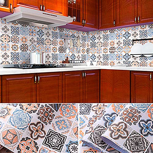 Ölbeständiger Aufkleber, selbstklebend, Retro-Tapete, orange-blau, 60 x 300 cm, zum Abziehen und Aufkleben, wasserdicht, für Küchenschubladen, Regale, Schrankrückwand