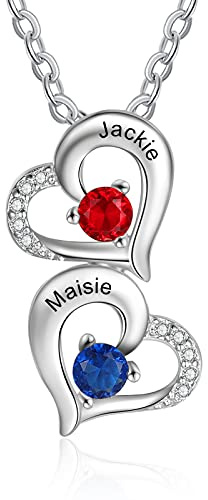ALBERTBAND Personalisierte Damen Halskette für Mama Herz-Anhänger mit 2/3/4/5 Namen Geburtsstein 925 Sterling Silber Mutter Kind Kette Geschenk für Damen Mutter Ehefrau Freundin