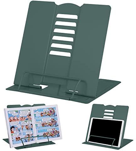 Support de Livre de Bureau en Métal, Support de Lecture à Angle Réglable, Support Portable, Robuste et Léger, Pour Livres Scolaires, Tablettes, Livres de Musique, Recettes de Cuisine(Vert Morandi)