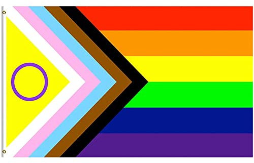 MOGADEE® Progress Pride Flag, Regenbogen Flagge, LGBTQ Flagge, 150x90cm, The Gay Flag mit 2 Messingösen, Kann Draußen Verwendet Werden, Weatherproof