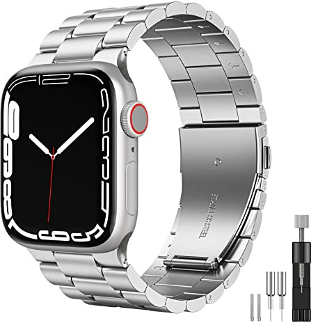 owlohld Metal Straps Compatible with Apple Watch Strap 38mm 40mm 41mm, Stainless Steel Replacement Band Metal Bracelet for iwatch Strap Series 9/8/7/6/SE/5/4/3/2/1 for Men/Women (Silver)