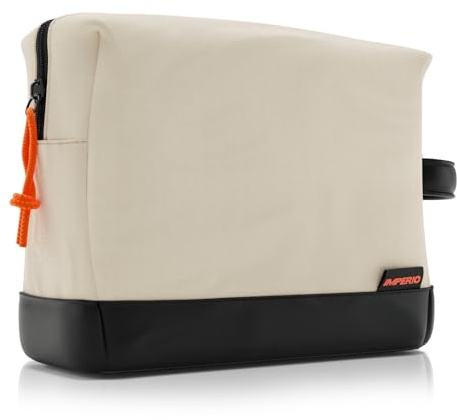 IMPERIO Beauty Case da Viaggio per Donna, Uomo & Bambini - Trousse da Viaggio Design in Canvas Premium & Ecopelle Vegana - Impermeabile con 5 Litri di Spazio (Sabbia)