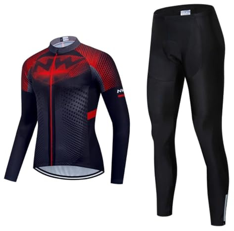 Herren Fahrradtrikot Langarm Rennrad Trikot Herren Radtrikot Set + Radlerhose mit 20D Gel Sitzpolster Atmungsaktiv und Schnell Trockend MTB Fahrradbekleidung
