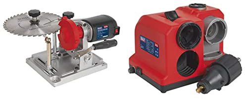 Sealey SMS2003 Saw Blade Sharpener, Bench Mounting 110W & SMS2008 Drill Bit Sharpener, Bench Mounting, 80W, 173mm x 235mm x 196mm, Red