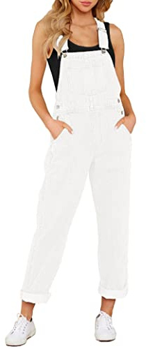 GRAPENT White Overalls for Women Baggy Overalls Women Denim Jumpsuit Jean Romper Overall for Denim Outfit Color Brilliant White Size Small Size 4 to 6