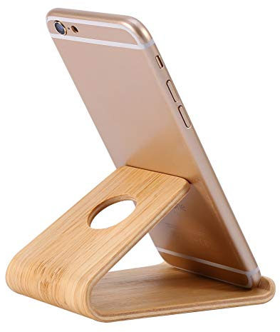Tablet Ständer Holz, Handyhalter Tisch Bambus mit 4 Selbstklebenden Pads Handy Halterung Schreibtisch Holz Ipad Halterung Bambus, Handyhalterung Schreibtisch für iPhone, iPad und Alle Handys
