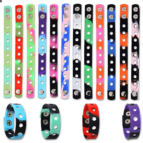 16pz Braccialetti in Silicone con Fori per Ciondoli, Braccialetti in Gomma Colorati Braccialetti Silicone Regolabili con Motivo Mimetico per Fai-Da-Te, Feste di Compleanno (Lunghezza 17,8cm)