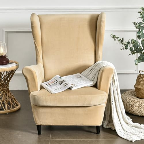 VanderHOME Luxuriöses Schonbezüge Bezug Sesselhusse Elastisch Ohrensessel Schonbezüge Stretch Sesselüberwürfe Waschbar Sofahusse Möbelschutz -Beige