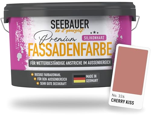 SEEBAUER diy Silikonharz-Fassadenfarbe Rot 2,5L für Außen (No. 326 Cherry Kiss) Selbstreinigende Fassadenfarbe mit Lotuseffekt - Geeignet für Putz, Mauerwerk und Beton