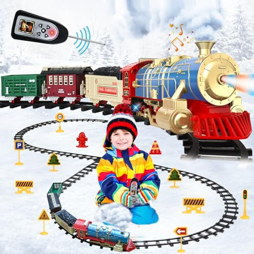 Ulikey Elektrischer Zug für Kinder, Spielzeugeisenbahn Mit Rauch, Licht und Sound, Eisenbahn Elektrisch Groß Mit Schienen, Weihnachtszug um den Baum, Dampfzug Geschenk Ab 3 Jahren