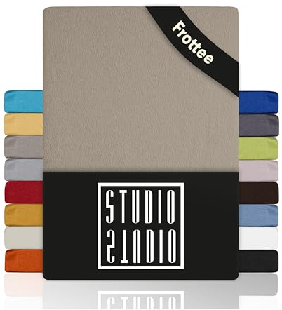 STUDIO Basic Frottee Spannbettlaken 180x200cm – weiches Frottee-Spannbetttuch aus 80 % Baumwolle & 20 % Polyester – Taupe – Öko-Tex Zertifiziert, bügelfrei & elastisch – für Matratzen 15–25cm