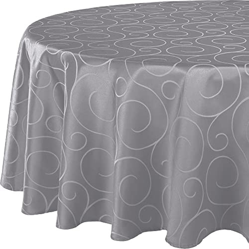 Erwin Müller Tischdecke, Tischwäsche Oberhausen, Jacquard Ranken grau Größe oval: 140x190 cm - pflegeleicht, bügelleicht, eckige Decken mit Kuvertsaum