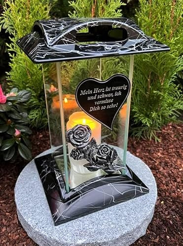 Lampada da tomba con scritta – Il mio cuore è triste e pesante, ti manca così tanto! Lanterna lume funeraria candela funeraria candela decorazione funeraria 27 cm H. decorazione funeraria nuovo