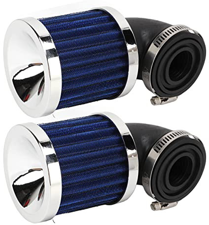 2 Piezas Filtro de Aire Para Motocicleta, Limpiador para Admisión de Aire con Curva En ángulo de 90° para Boquilla de Carburador de 28-48mm, Ciclomotor, Scooter, ATV, Moto de Cross(Azul)