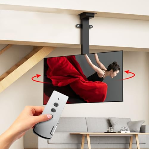 tv deckenhalterung elektrisch, tv Lift elektrisch mit 360° Drehung nach Links und rechts, Boden- und Deckeninstallationsmethoden, passend für Flache und Gebogene Fernseher (Größe: 1300–2300 mm)