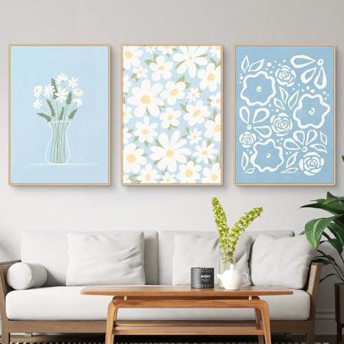 Ueiwffzo 3er Poster Set Nordic Blumen Leinwand Poster, Aesthetic Bilder Wandbilder Leinwandbilder, Boho Bilder Set Wanddeko für Wohnzimmer Schlafzimmer, Ohne Rahmen (Stil A,40x50cm)
