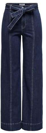 ONLY ONLMADISON Jeans a Gamba Larga, a Vita Alta, Gamba Larga, Denim Blu Scuro, L, Blu Scuro Denim, L