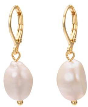 Vissen Weiß Perlen Ohrringe Hängend Damen Barockperlen Vergoldet Durchzieher Lange Ohrringe Hypoallergene Jewelry