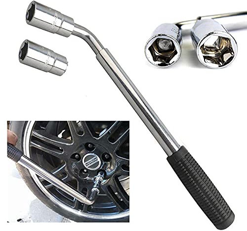 Teleskop-Radmutternschlüssel, ausziehbarer Radmutternschlüssel mit Stecknüssen 17 mm, 19 mm, 21 mm, 23 mm, für Auto, Transporter, LKW, Ersatzreifen, Pannenhilfe, Notfallwerkzeuge, Garagenwerkzeuge